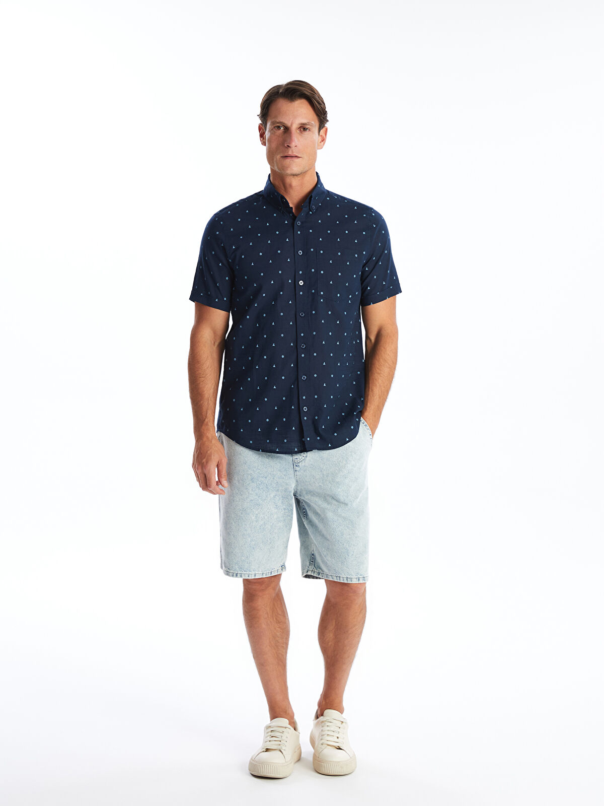 LCWAIKIKI Classic Regular Fit Short Sleeve Patterned Poplin