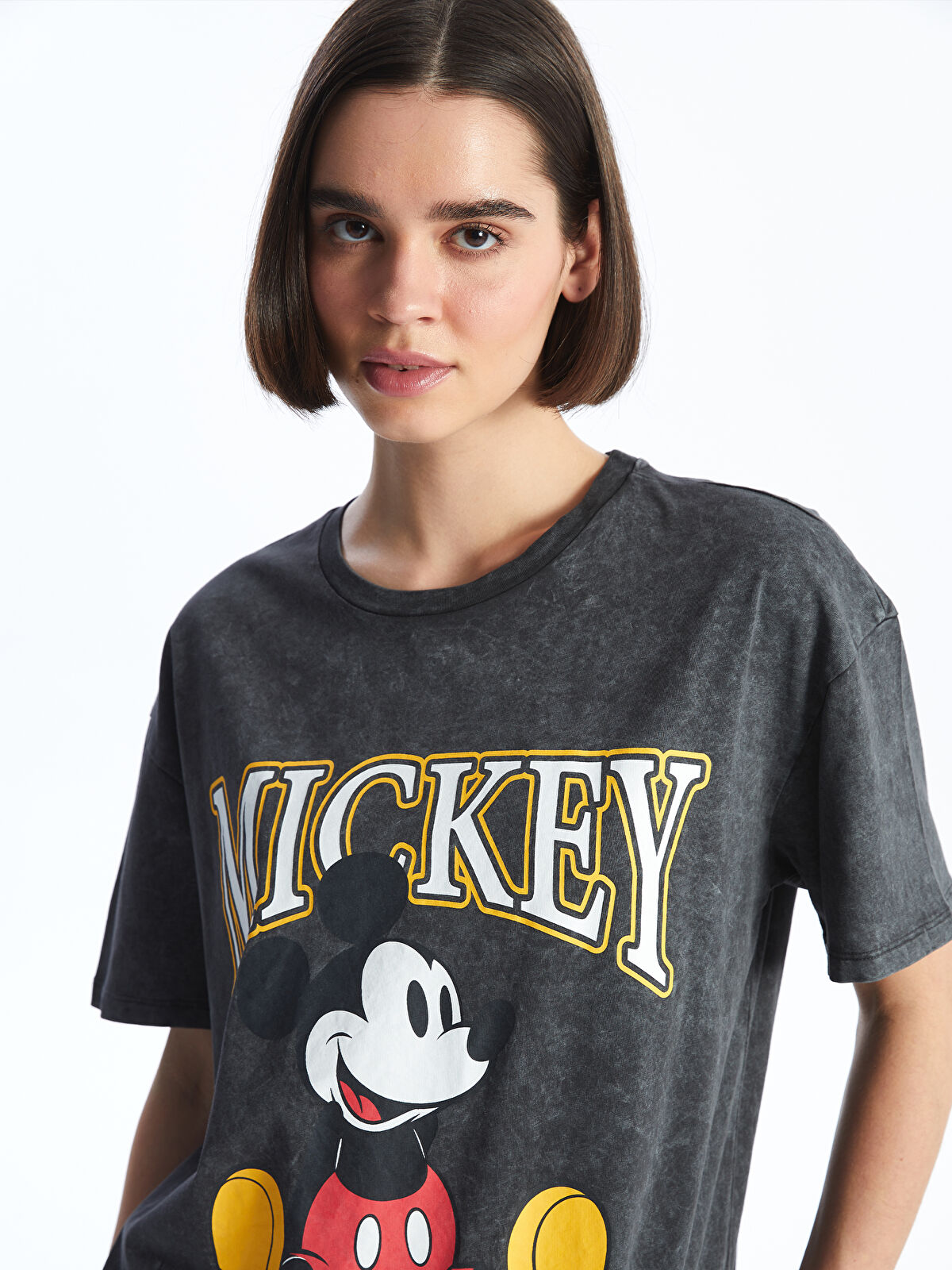 XSIDE Bisiklet Yaka Mickey Mouse Baskılı Kısa Kollu Kadın Tişört