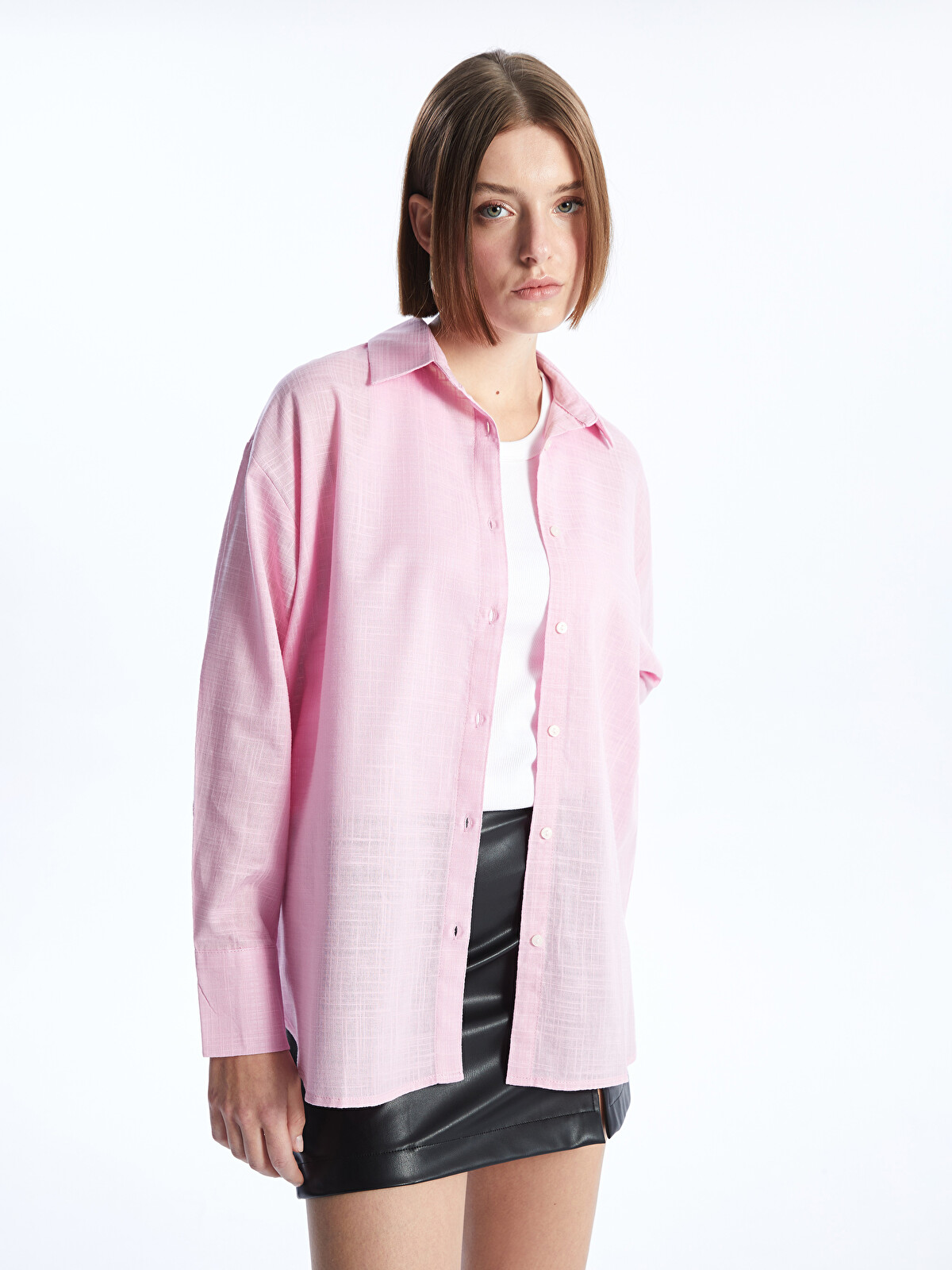 LCW Vision Plain Long Sleeve Oversize Women's Shirt - S4DC15Z8-Y1X