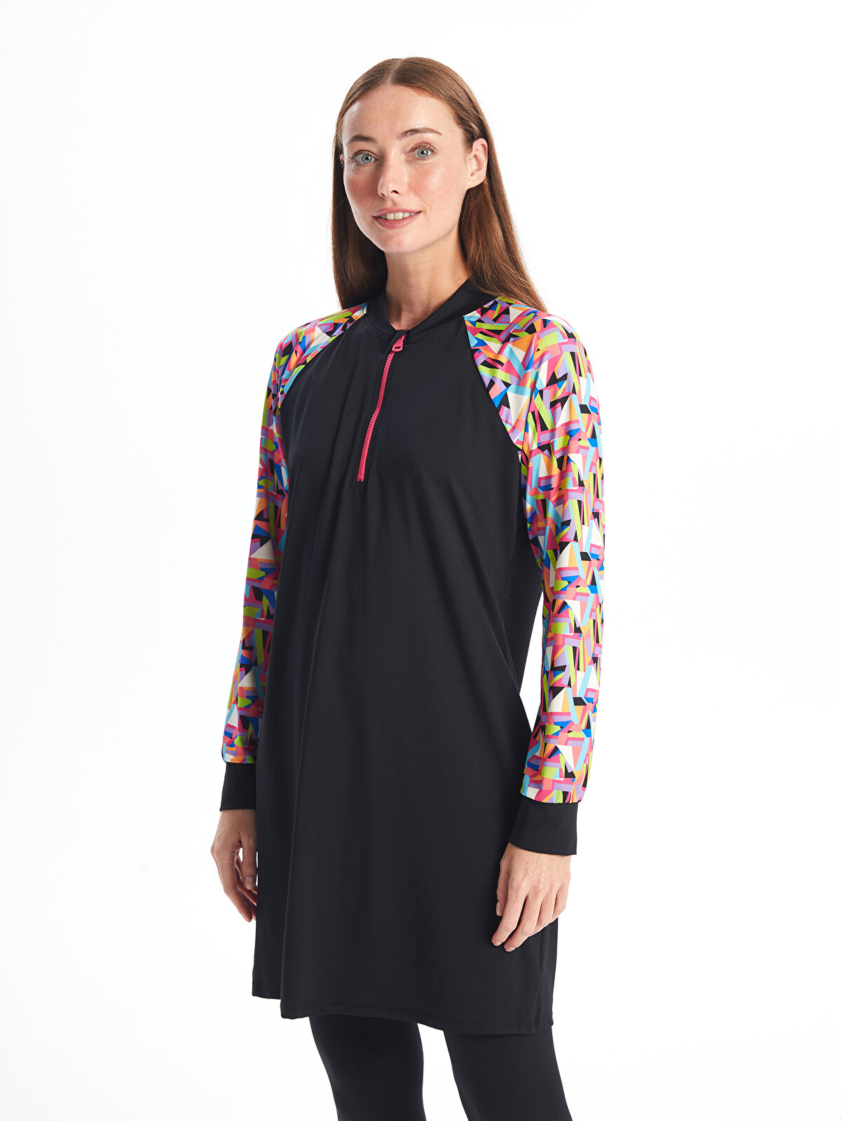 LCW DREAM Funnel Neck Patterned Long Sleeve Women's Modest