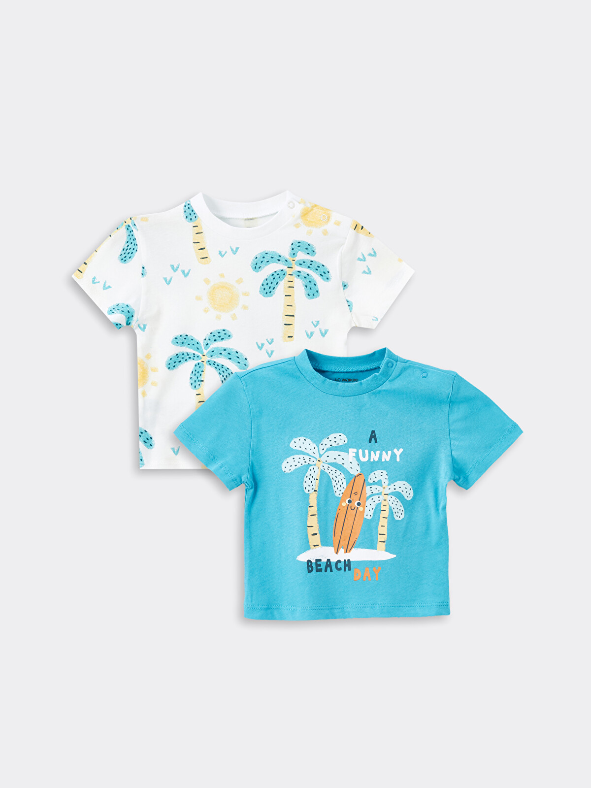 LCW baby Crew Neck Printed Baby Boys T-Shirt 2 Pack - S4DQ97Z1-GGW