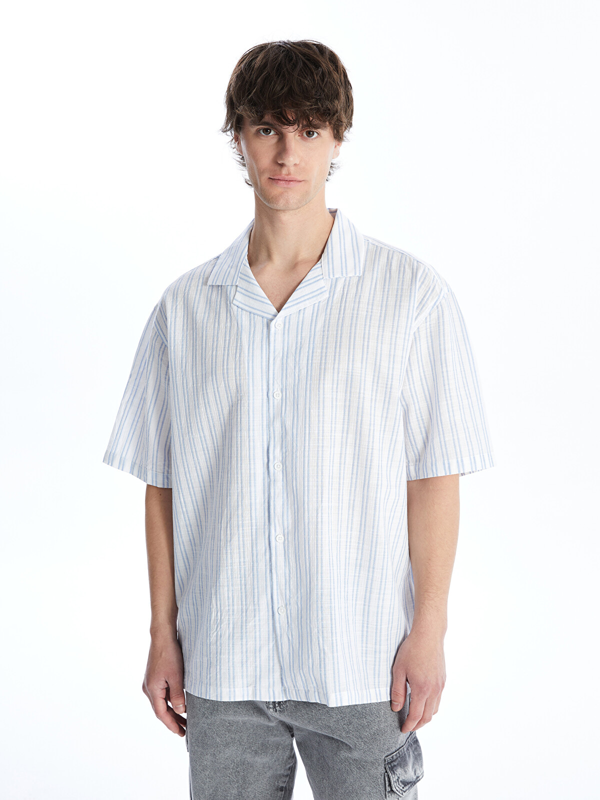 XSIDE Regular Fit Short Sleeve Striped Poplin Men's Shirt