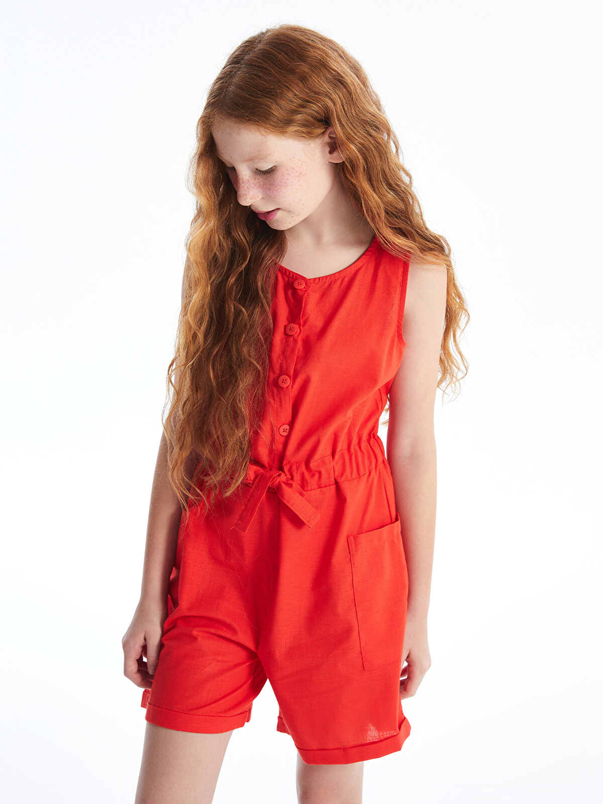 LCW Kids Turuncu Bisiklet Yaka Kız Çocuk Tulum - S4DT90Z4-R22 | LCW
