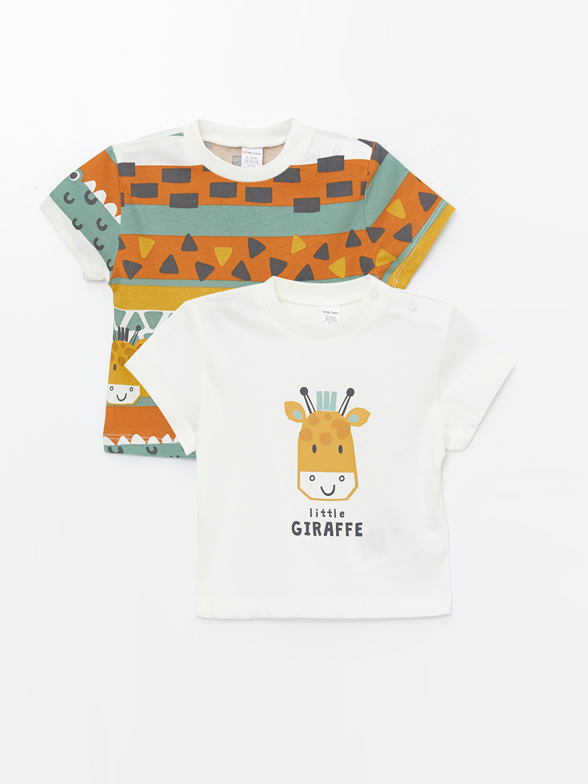 ちっす LCW baby Ekru Bisiklet Yaka Baskılı Erkek Bebek Tişört 2'li