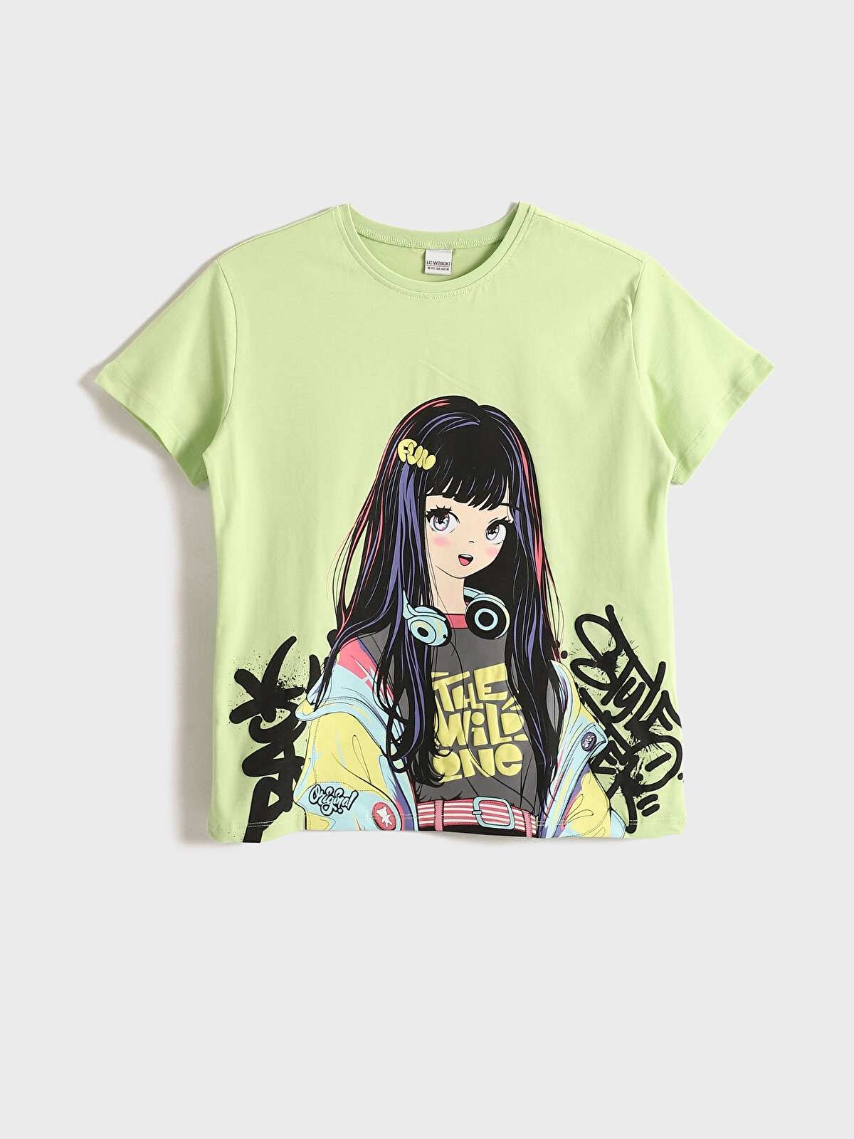 LCW Kids Crew Neck Anime Printed Short Sleeve Girls' T-Shirt