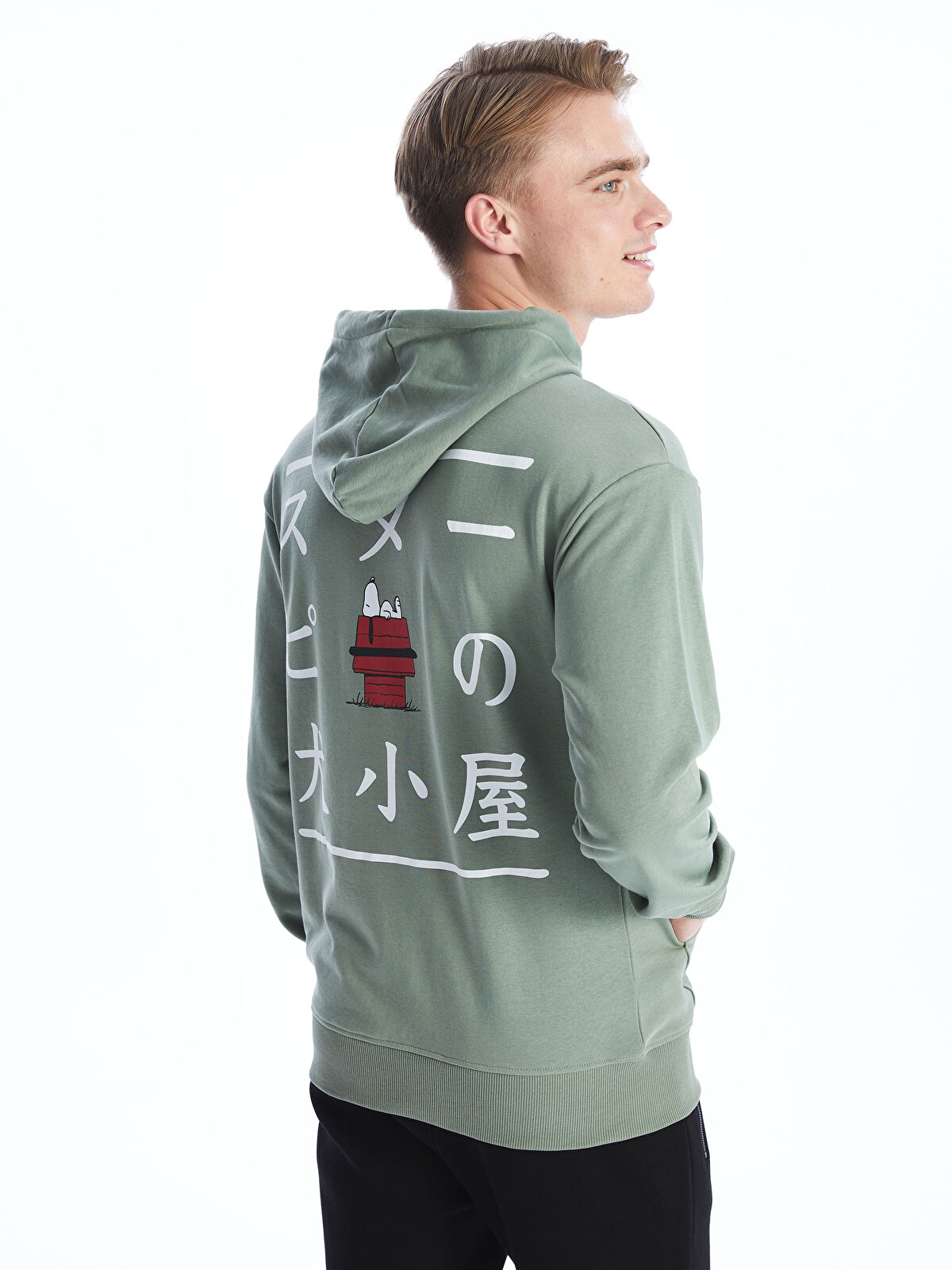 XSIDE Yeşil Uzun Kollu Snoopy Baskılı Erkek Hoodie - S4EP46Z8-VKA