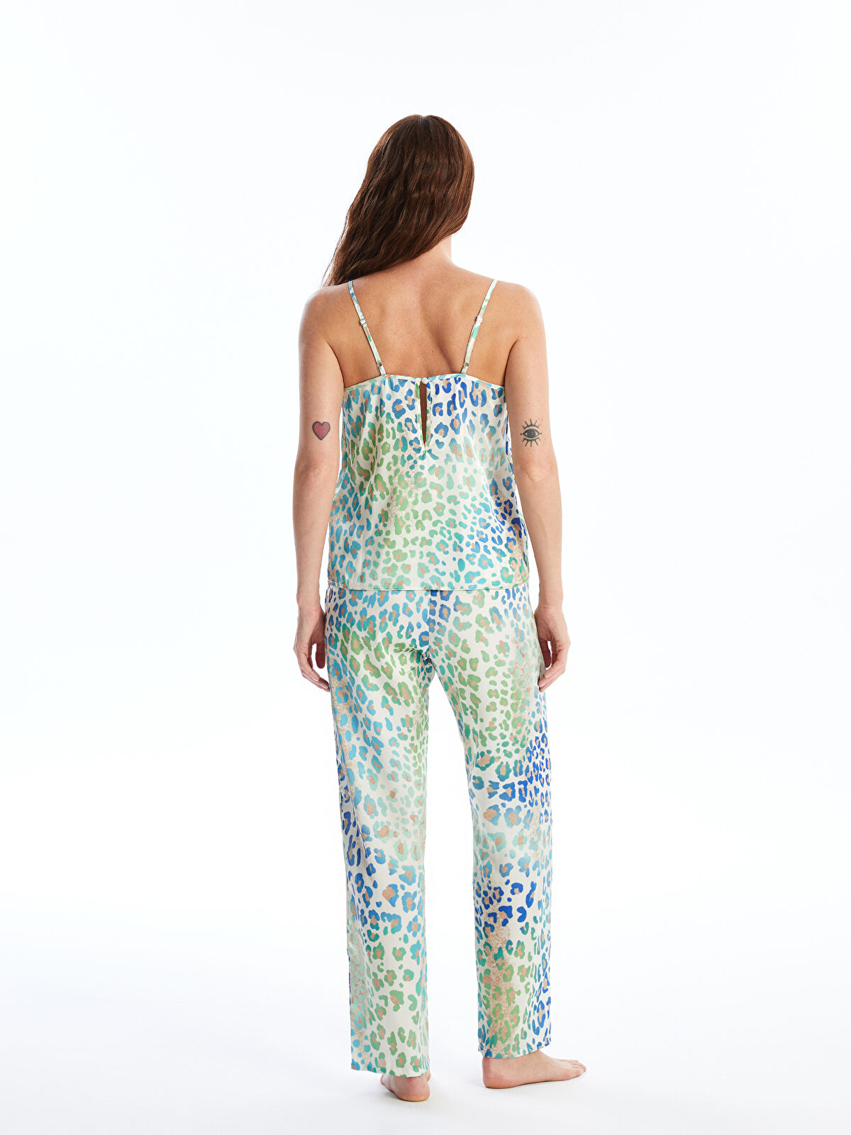 贅沢品 V-Neck Patterned -S4EP91Z8 Set Pajamas Women's Satin Strap その他