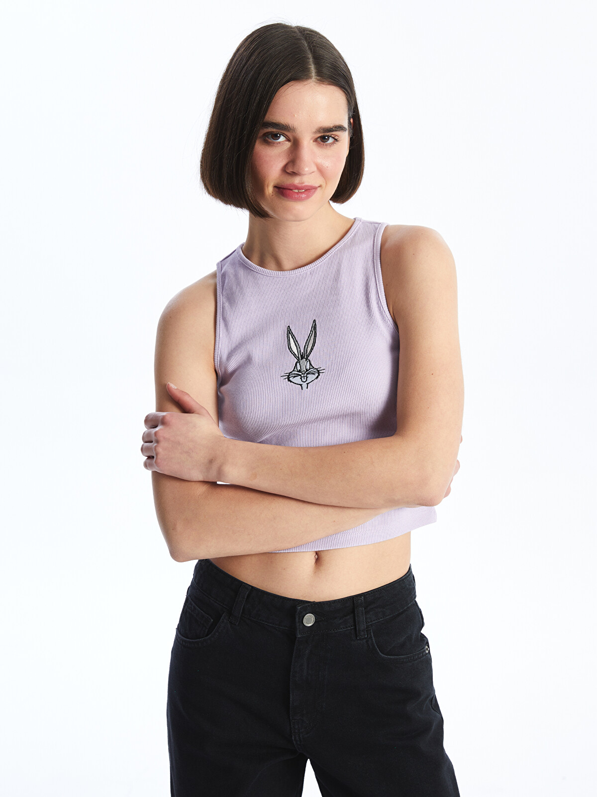XSIDE Crew Neck Lola Bunny Embroidered Women's Crop Tank Top