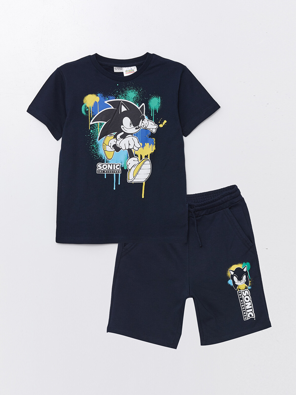 LCW Kids Lacivert Bisiklet Yaka Sonic Baskılı Kısa Kollu Erkek