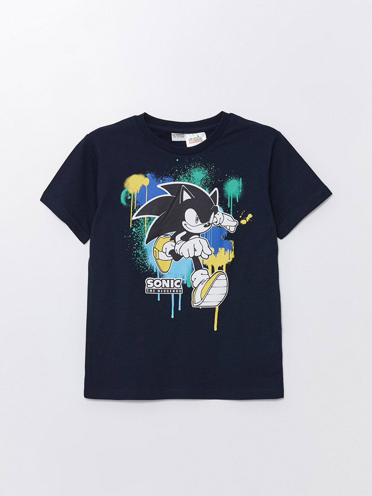 LCW Kids Lacivert Bisiklet Yaka Sonic Baskılı Kısa Kollu Erkek