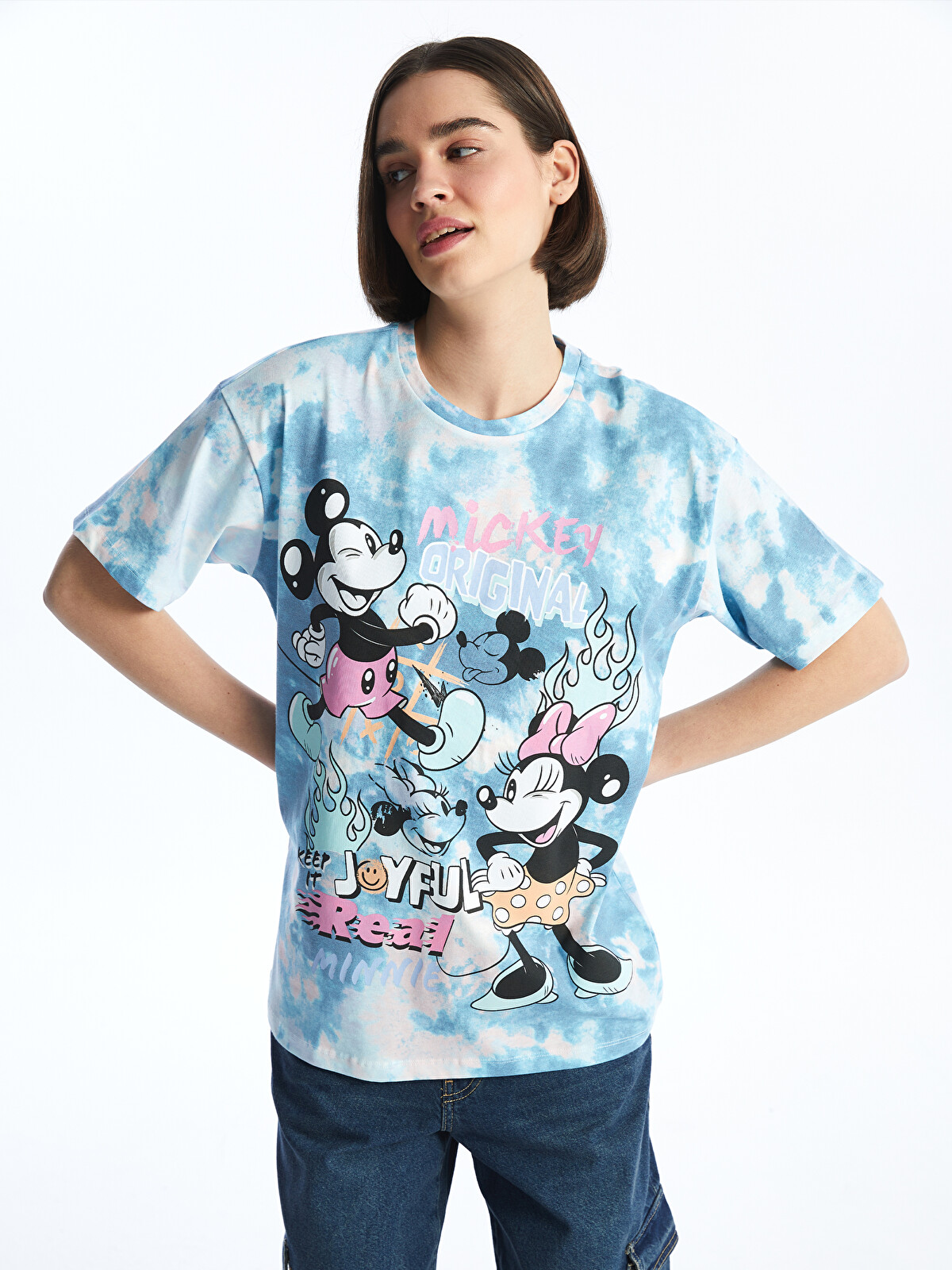 XSIDE Bisiklet Yaka Mickey Mouse Baskılı Kısa Kollu Kadın Tişört