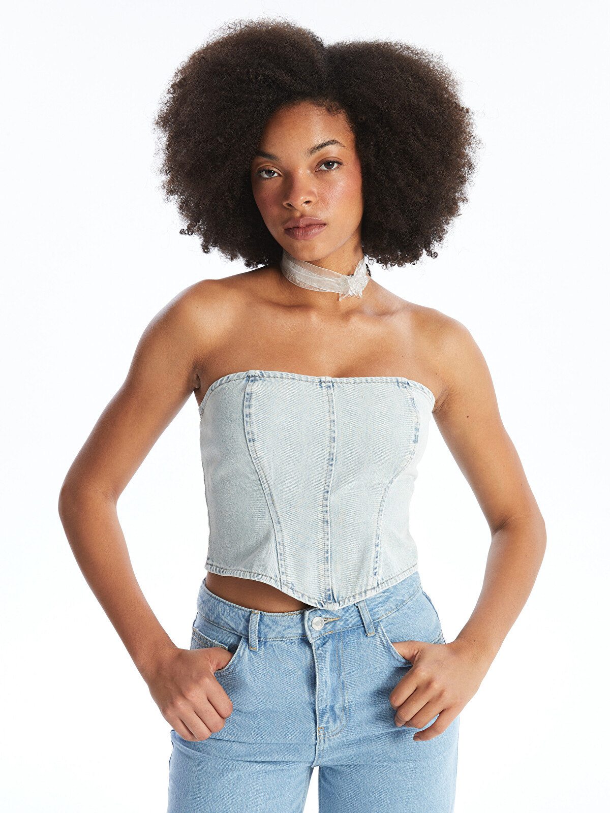 XSIDE Mavi Kadın Straplez Düz Jean Crop - S4FO46Z8-VYD | LCW