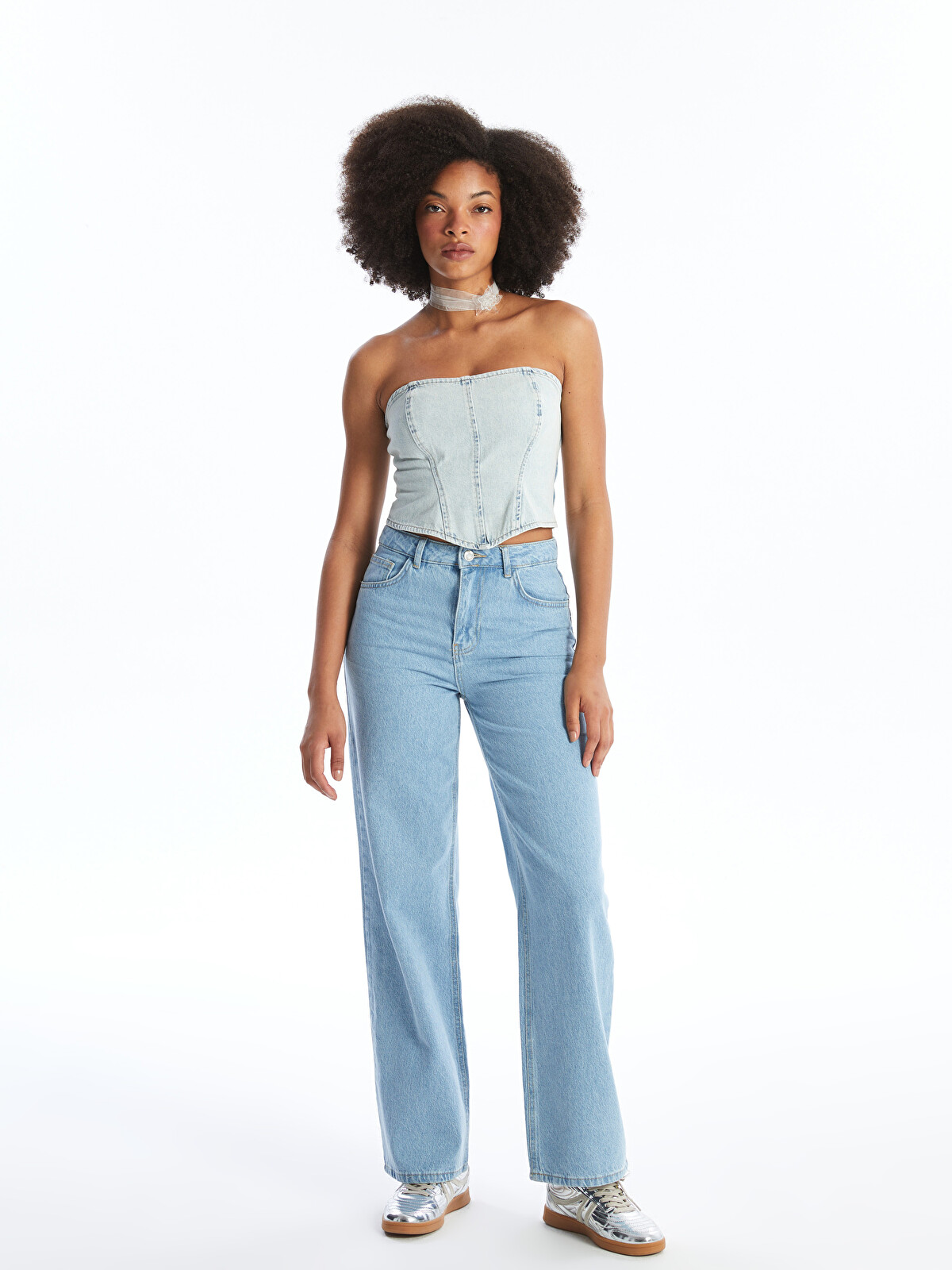 XSIDE Kadın Straplez Düz Jean Crop - S4FO46Z8-VYD | LC Waikiki