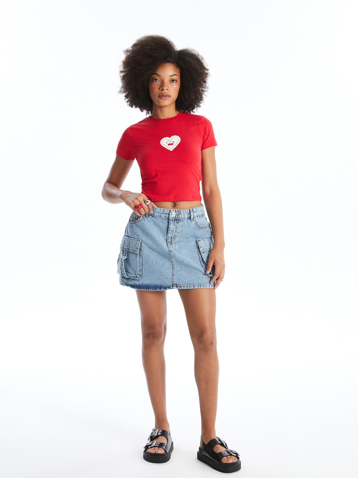XSIDE Slim Fit Women's Denim Skirt - S4FO49Z8-VYD | LC Waikiki