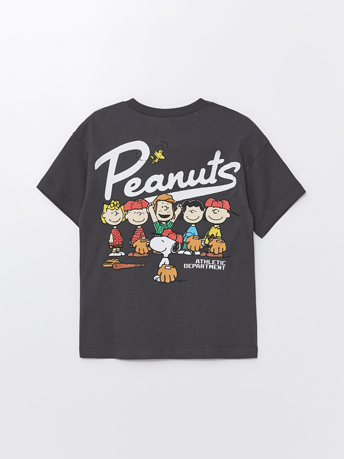 LCW Kids Antrasit Bisiklet Yaka Peanuts Baskılı Erkek Bebek Tişört