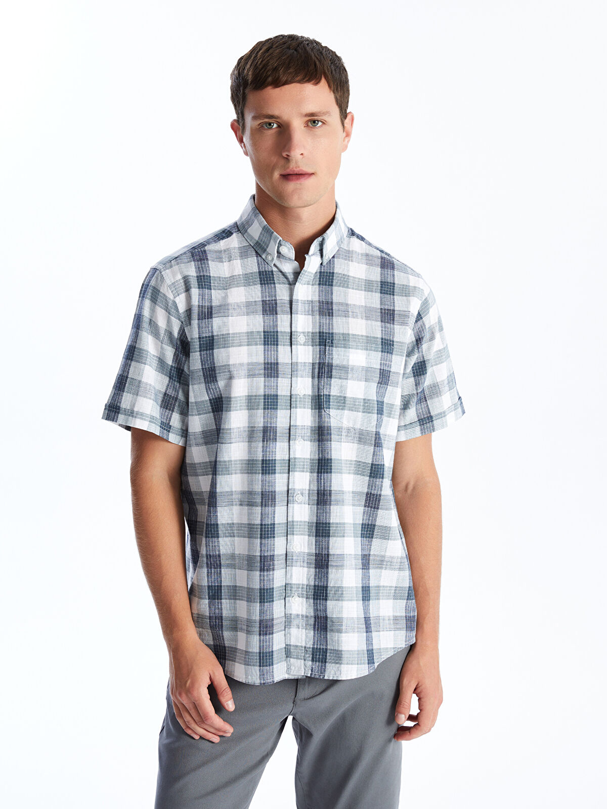 ポジャギNo.38 LCWAIKIKI Classic Regular Fit Short Sleeve Plaid Poplin