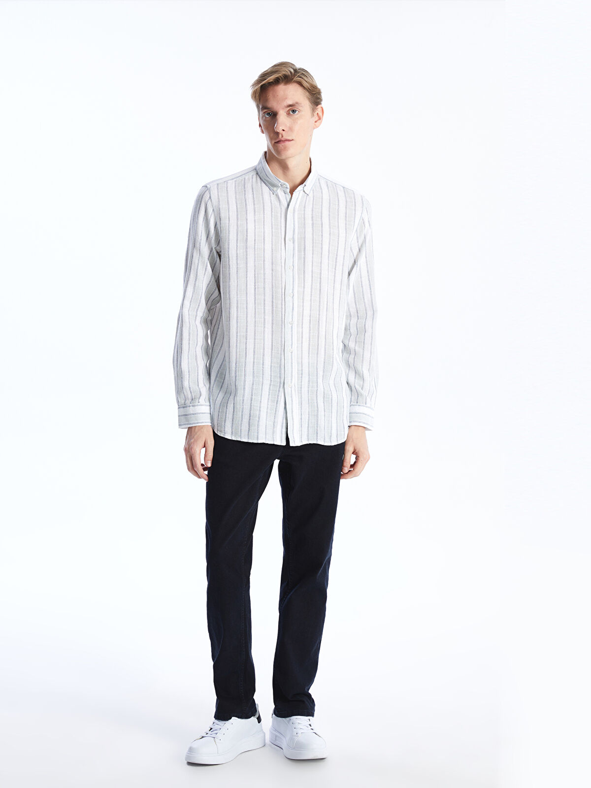 SOUTHBLUE Slim Fit Long Sleeve Striped Men's Shirt -S4G666Z8