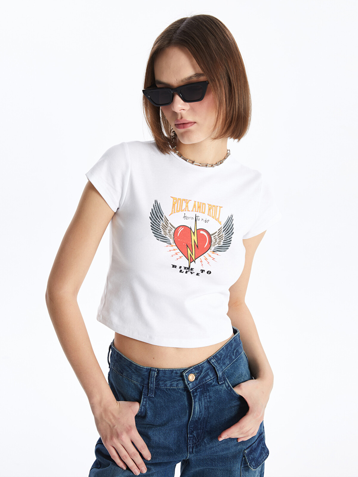 XSIDE Crew Neck Printed Short Sleeve Crop Women's T-shirt