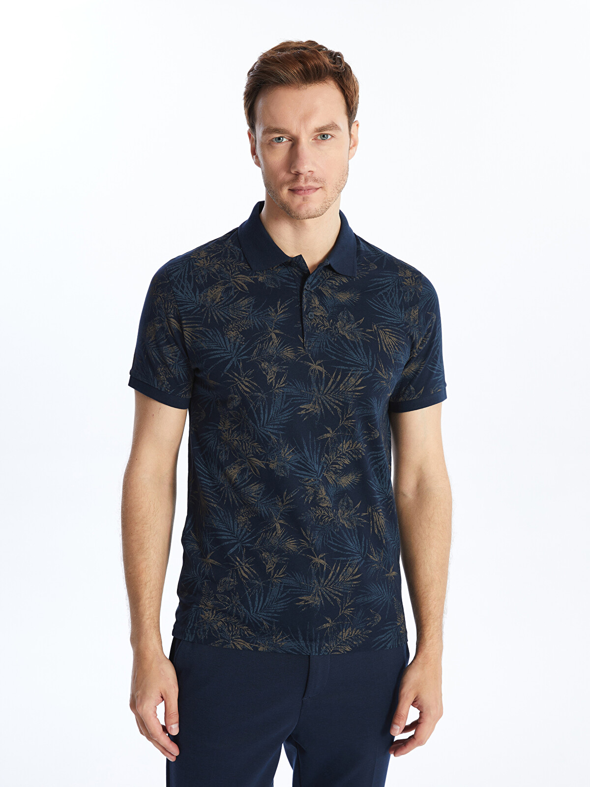 SOUTHBLUE Polo Neck Short Sleeve Patterned Jersey Men's T-shirt