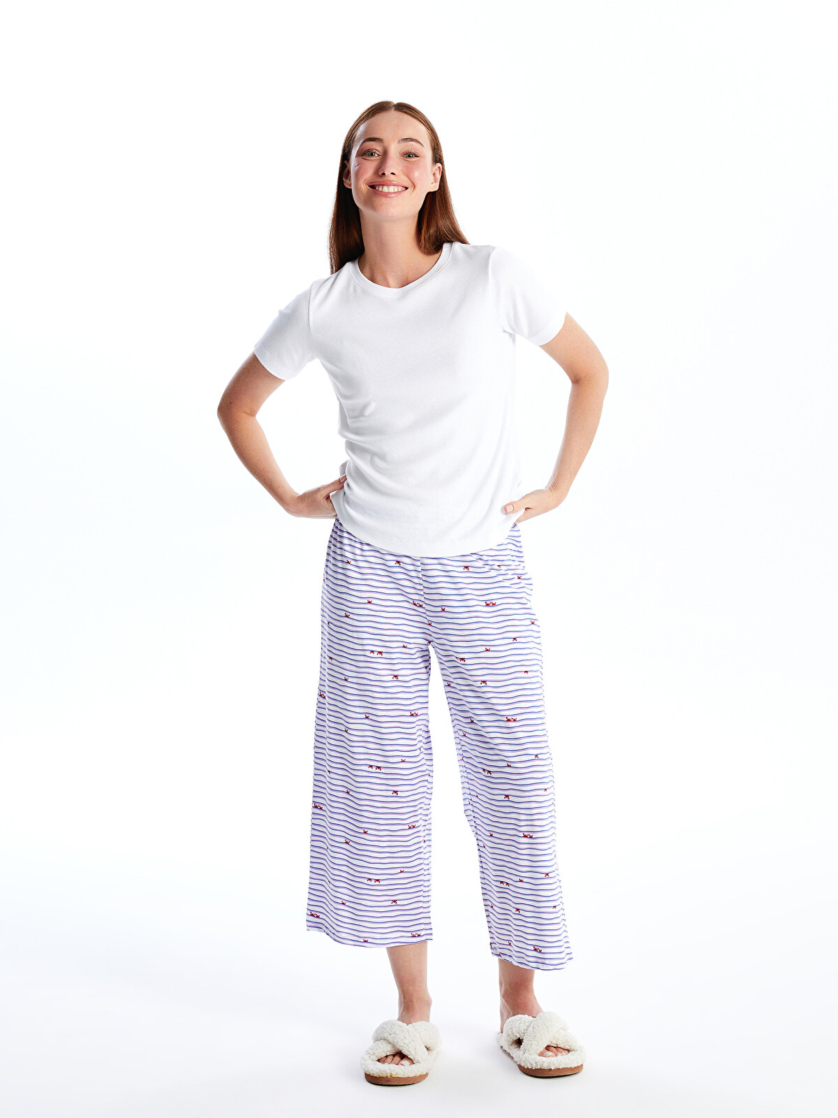 LCW DREAM Mavi Beli Lastikli Desenli Kadın Kapri Pijama Altı