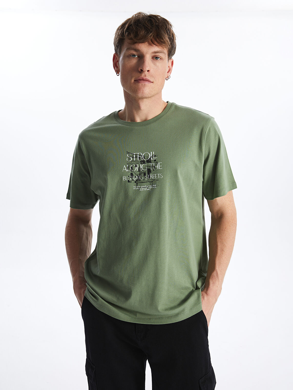 Crew Neck Short Sleeve Printed Combed Cotton Men's T-shirt