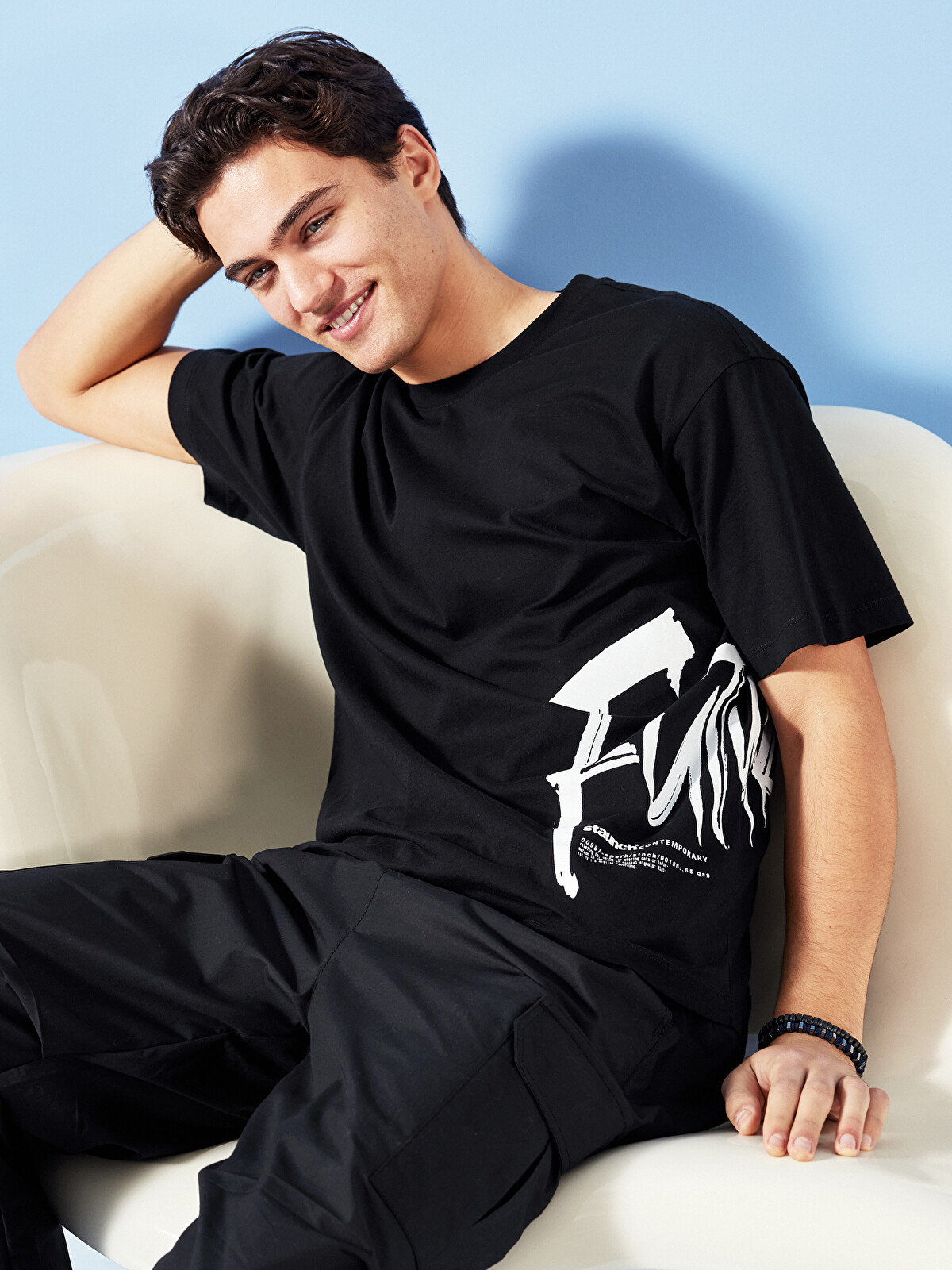 テレビ wakky XSIDE Crew Neck Short Sleeve Printed Combed Cotton Men's T-shirt