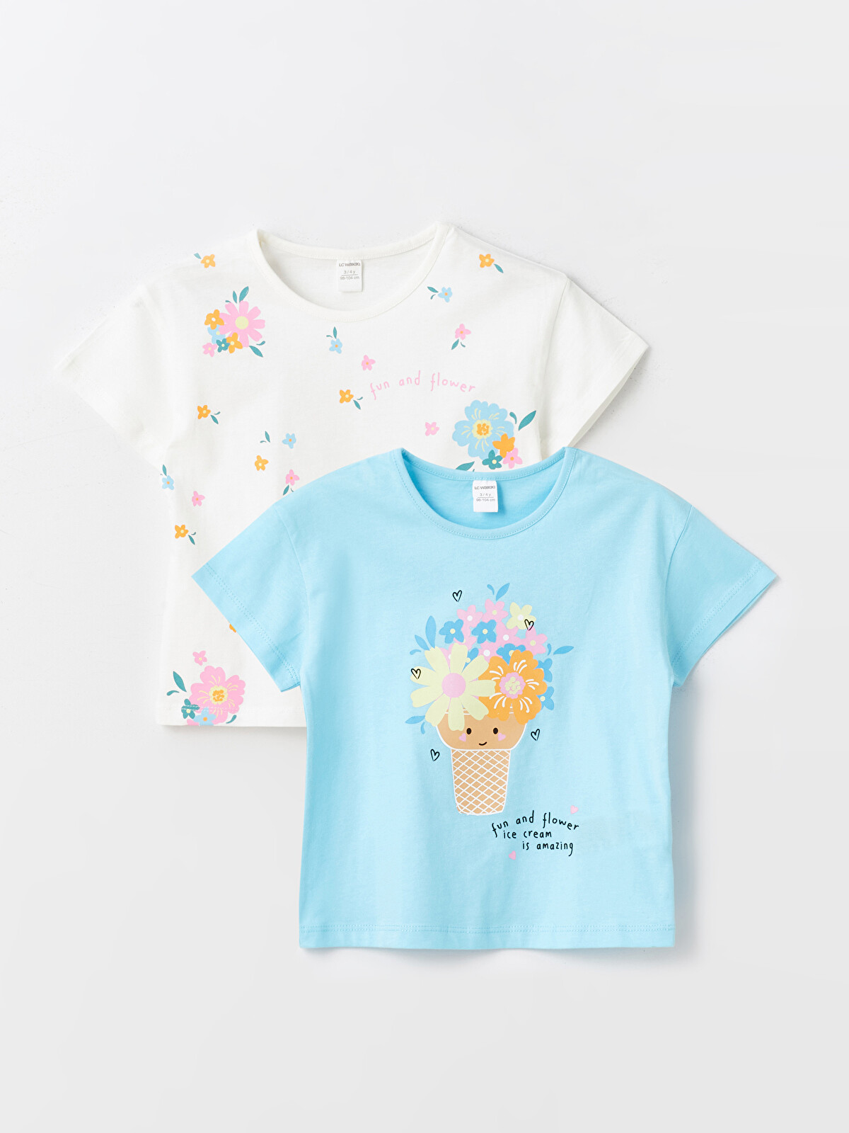 LCW Kids Mavi Bisiklet Yaka Baskılı Kısa Kollu Kız Bebek Tişört 2