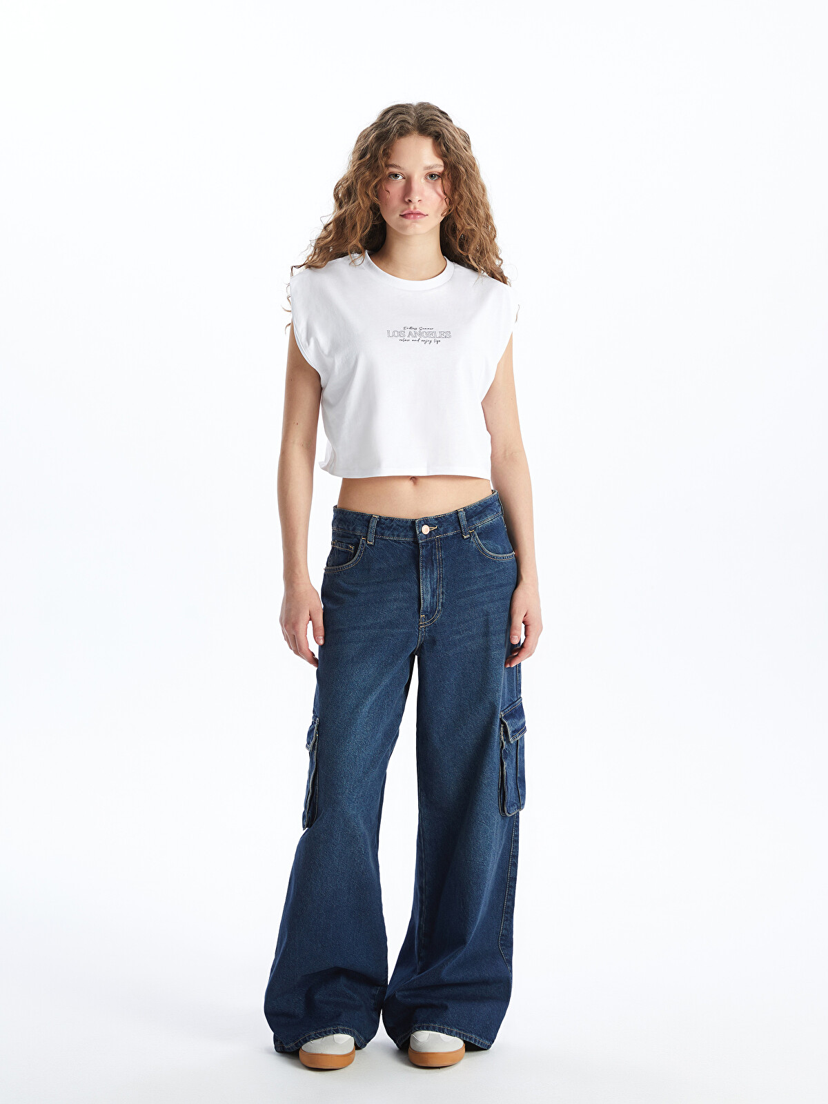 XSIDE Crew Neck Printed Women's Crop Top - S4H230Z8-Q6K | LC Waikiki