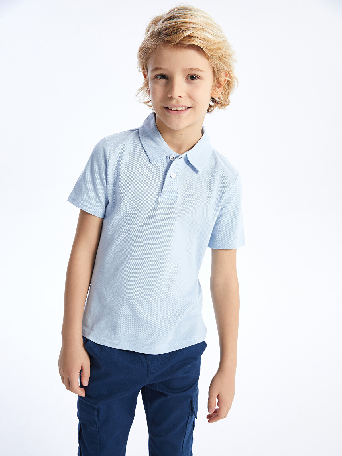 LCW Kids Mavi Polo Yaka Basic Kısa Kollu Erkek Çocuk Tişört