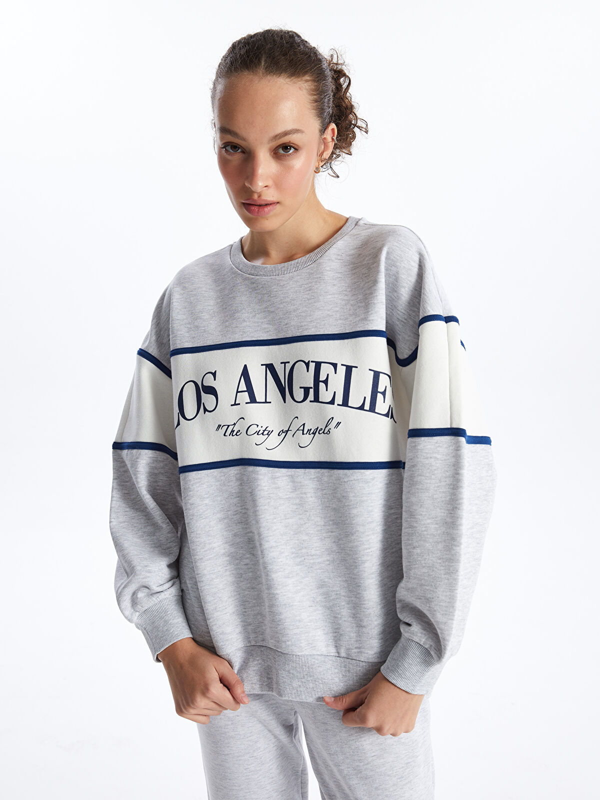 XSIDE Світшот з круглим вирізом, з принтом, довгий рукав, оверсайз