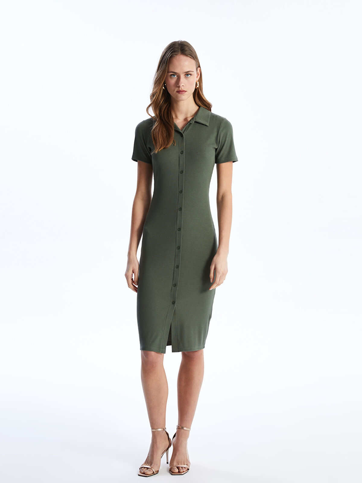 midi EWI スモール・スタイリッシュデザイン LC Waikiki Polo Neck Plain Short Sleeve Women's Bodycon