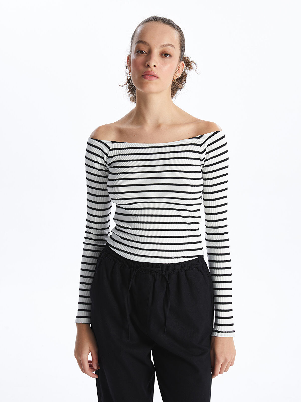 XSIDE Women's Boat-Striped Long Sleeve Crop -S4I179Z8-Q6K