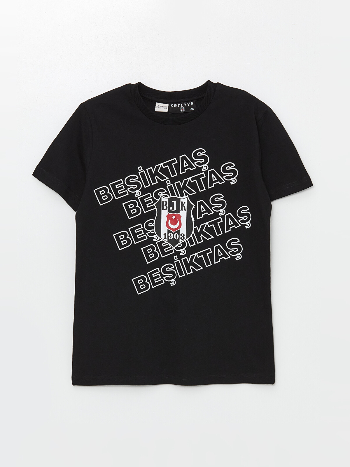 LCW Kids Siyah Bisiklet Yaka Beşiktaş Baskılı Kısa Kollu Erkek