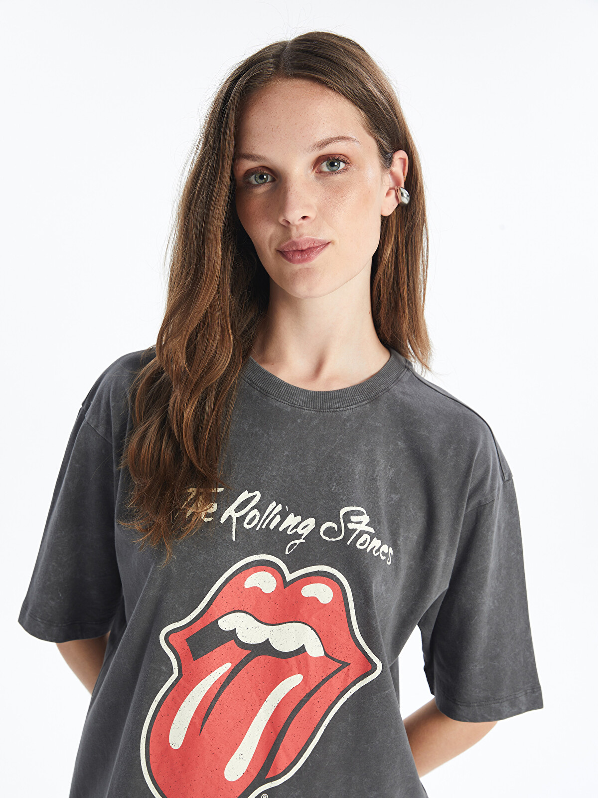 LCW Vision Rolling Stones Baskılı Oversize Kadın Tişört - S4I673Z8