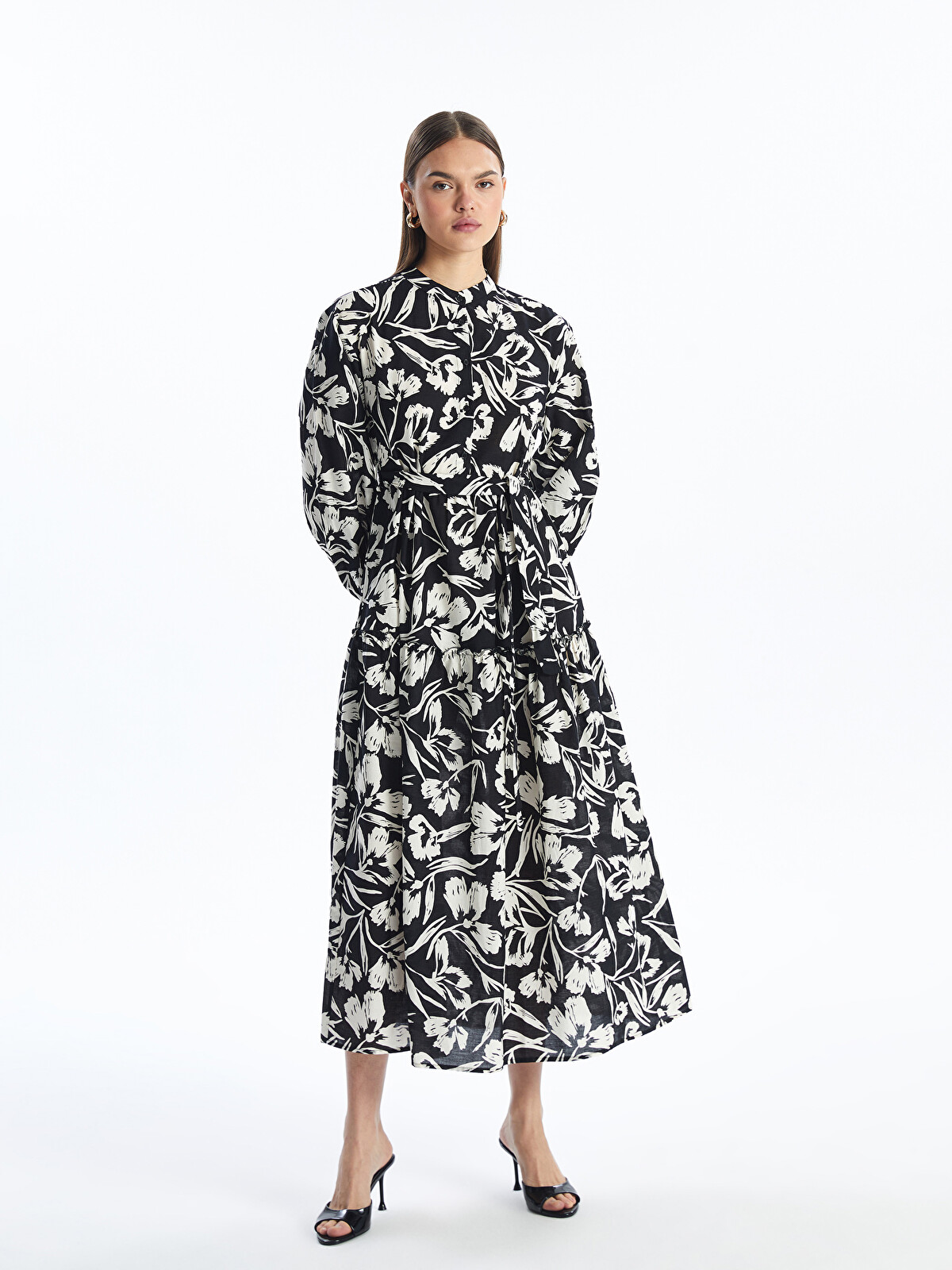 LCW Modest Siyah Hakim Yaka Çiçekli Kadın Elbise - S4IT93Z8-LQJ | LCW