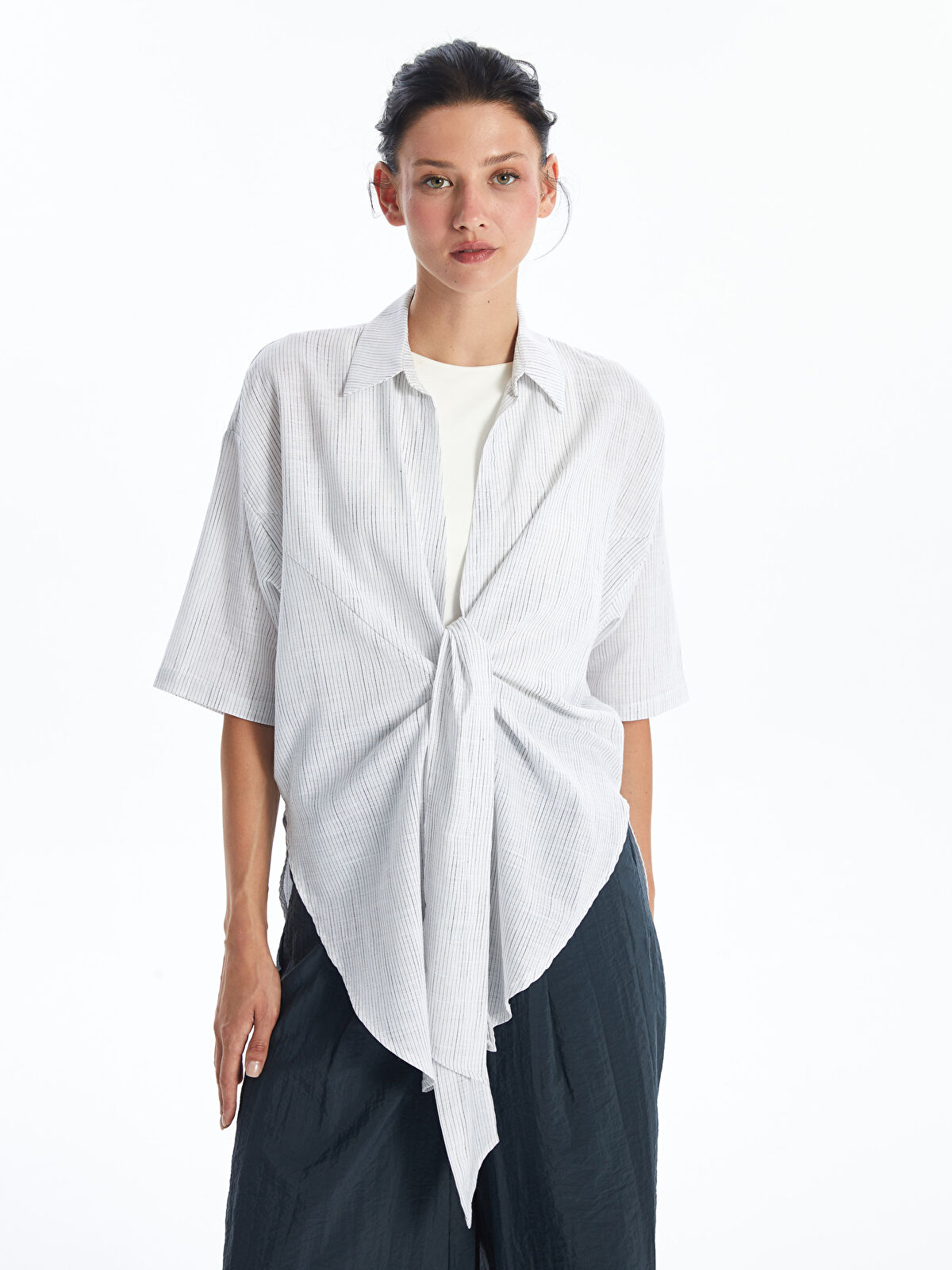 LCWAIKIKI Classic Collared Neck Striped Oversize Women's