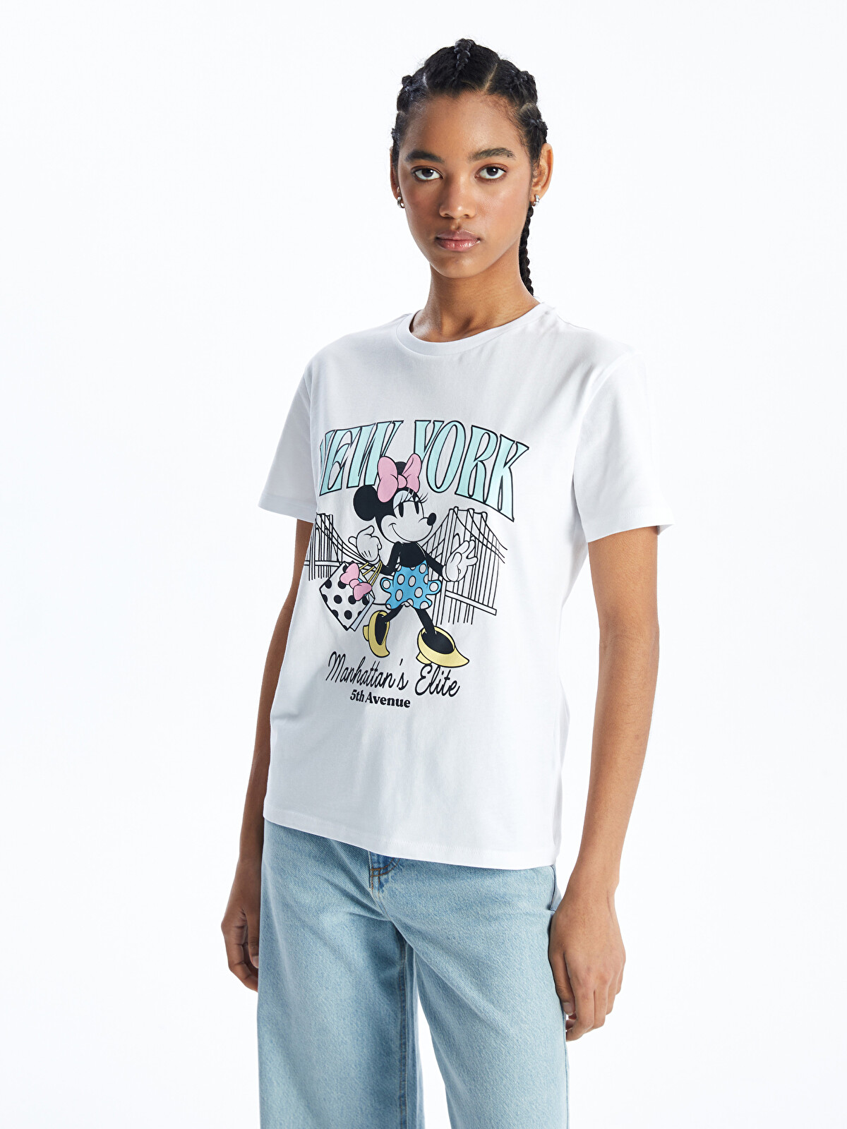 XSIDE Bisiklet Yaka Minnie Mouse Baskılı Kısa Kollu Kadın Tişört