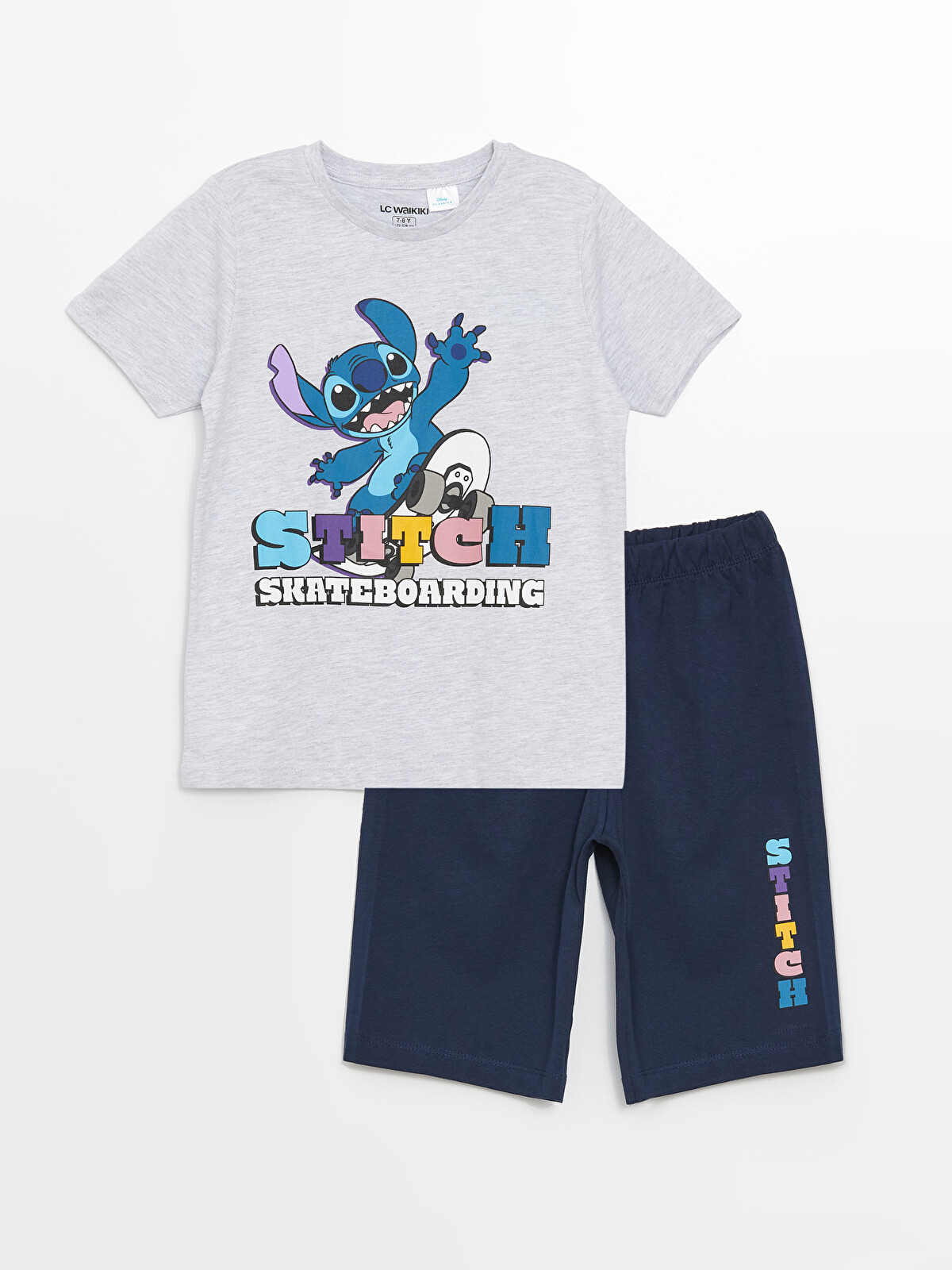LCW Kids Gri Bisiklet Yaka Stitch Baskılı Kısa Kollu Erkek Çocuk
