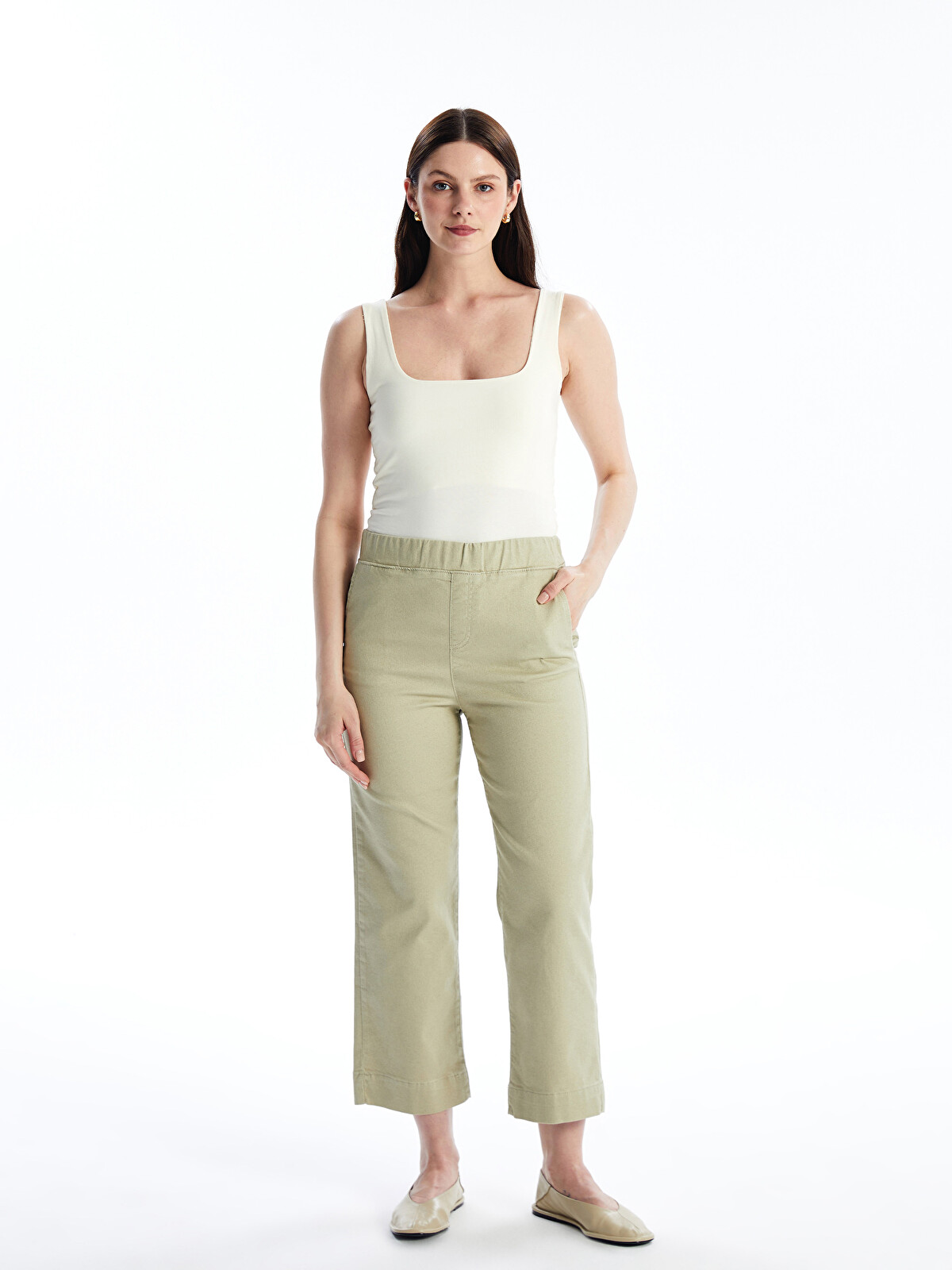 LCWAIKIKI Classic Kadın Beli Lastikli Düz Jean Kapri - S4K438Z8