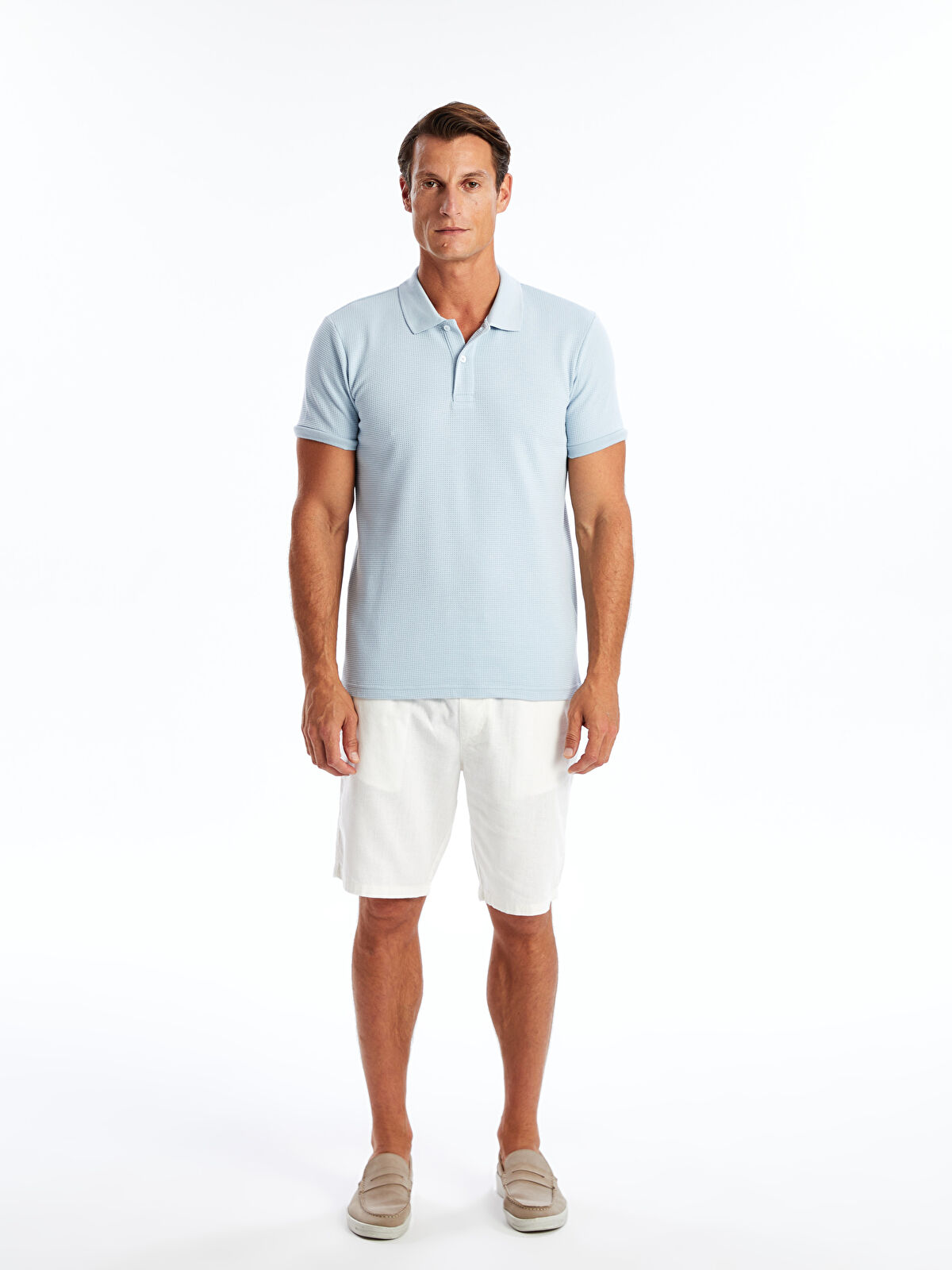 Polo Neck Short Sleeve Men's Textured T-Shirt -S4K620Z8-J0M