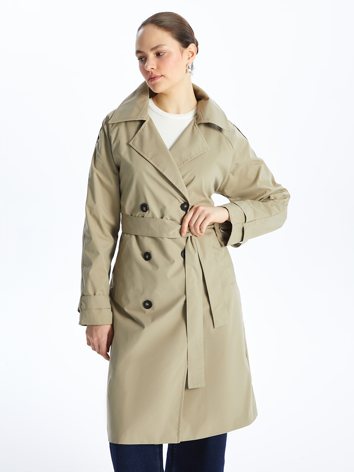 LCW Modest Ceket Yaka Oversize Kadın Trençkot - S4KF80Z8-YHN | LC