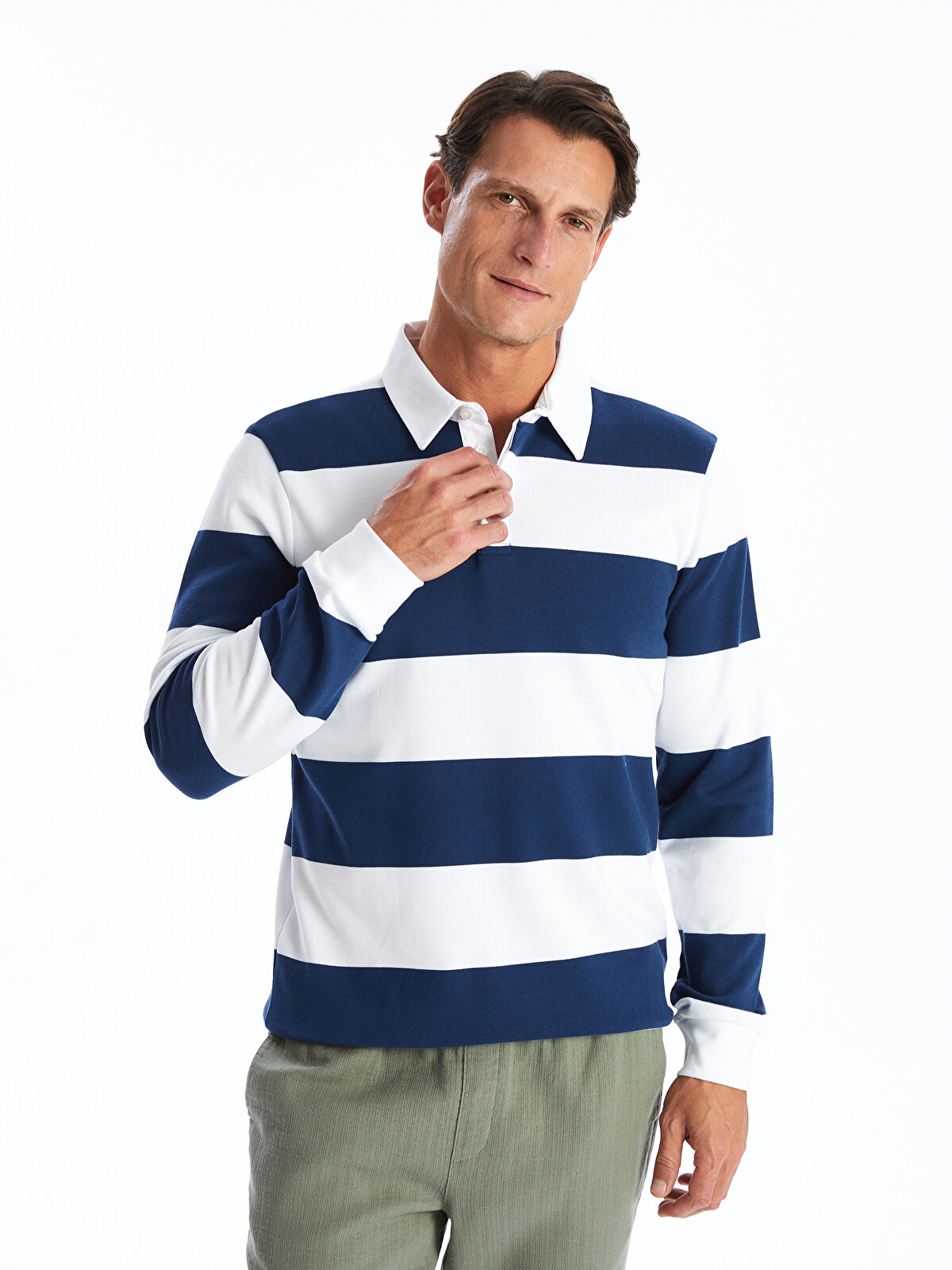 LCWAIKIKI Classic İndigo Çizgili Rahat & Relax Erkek Sweatshirt