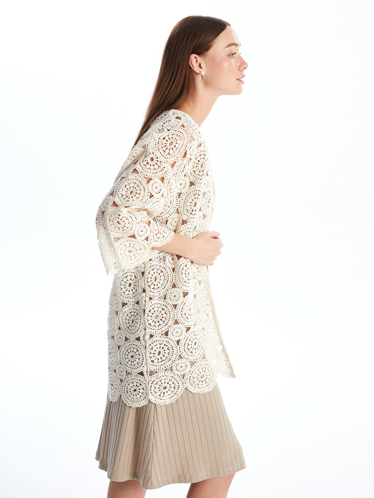 LCW EVERYDAY Shawl Collar Embroidered Oversize Women's Crochet