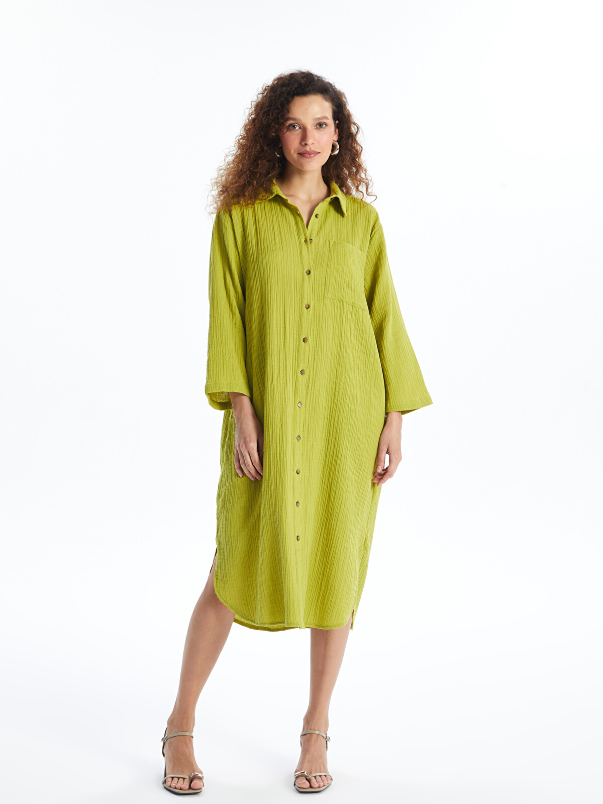 LCWAIKIKI Classic Yeşil Düz Oversize Kadın Gömlek Elbise
