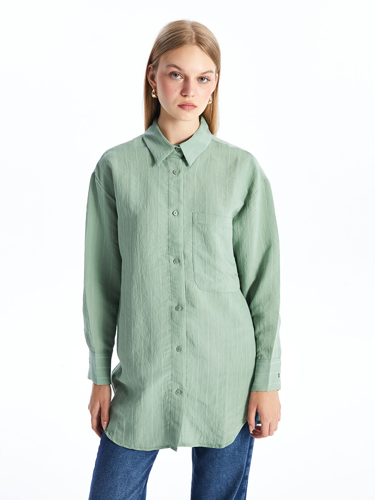 Striped Oversize Women's Shirt Tunic -S4L652Z8-TPV - LC Waikiki
