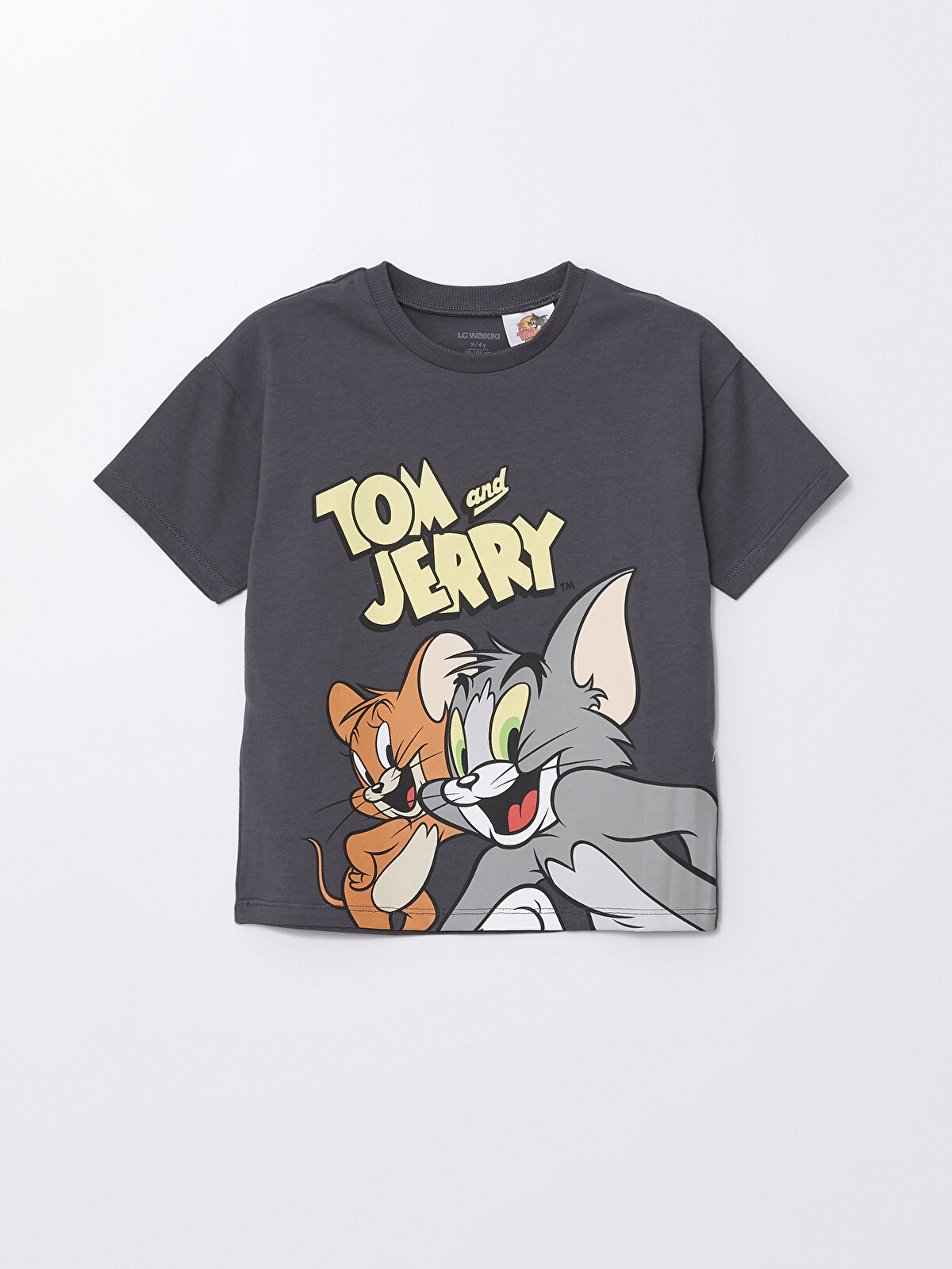 とと LCW Kids Antrasit Bisiklet Yaka Kısa Kollu Tom ve Jerry Baskılı