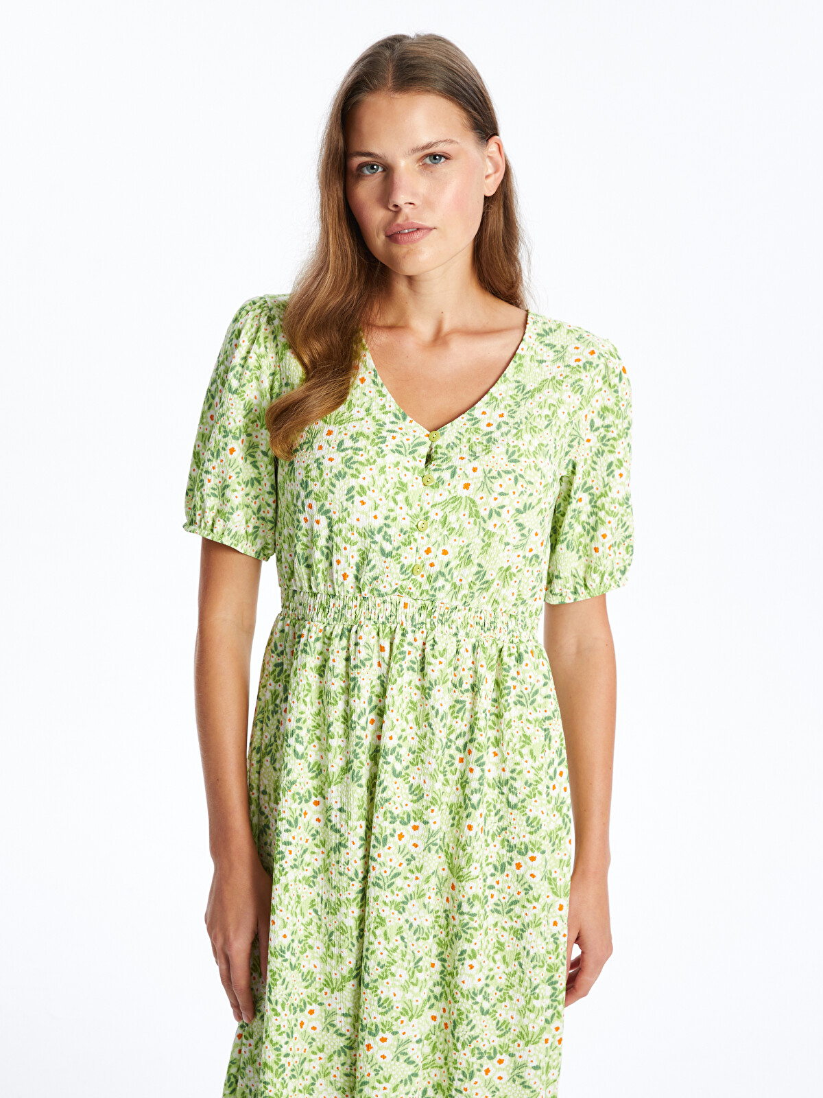 LCWAIKIKI Maternity V-neck Floral Short Sleeve Maternity Dress