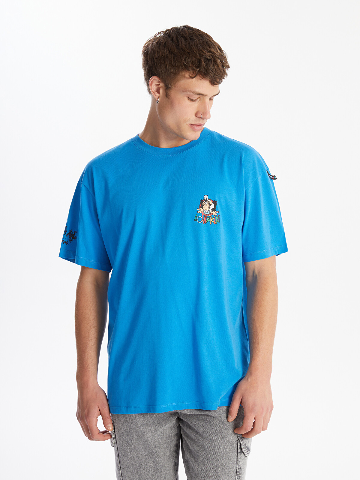 XSIDE Crew Neck Short Sleeve Nostalgic Monkey Printed Jersey Men's