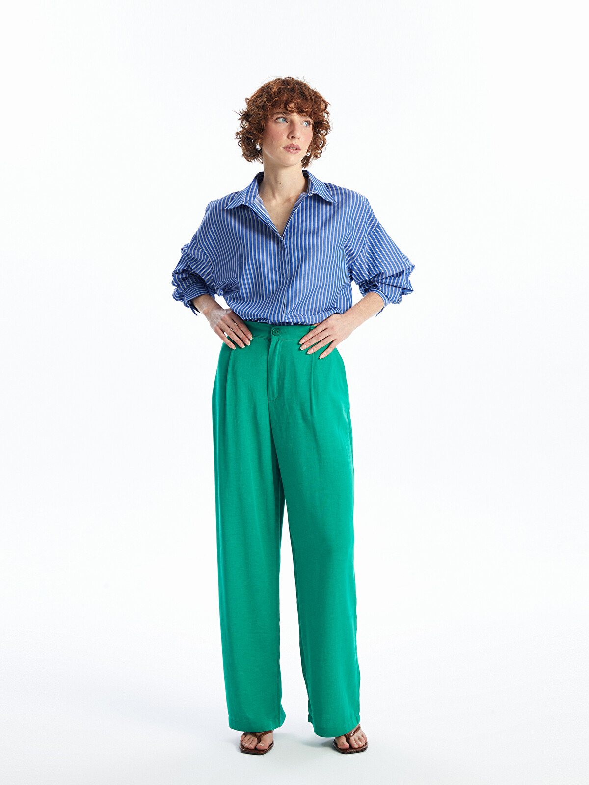 LCW Vision Relaxed Fit Plain Linen Blend Women's Trousers