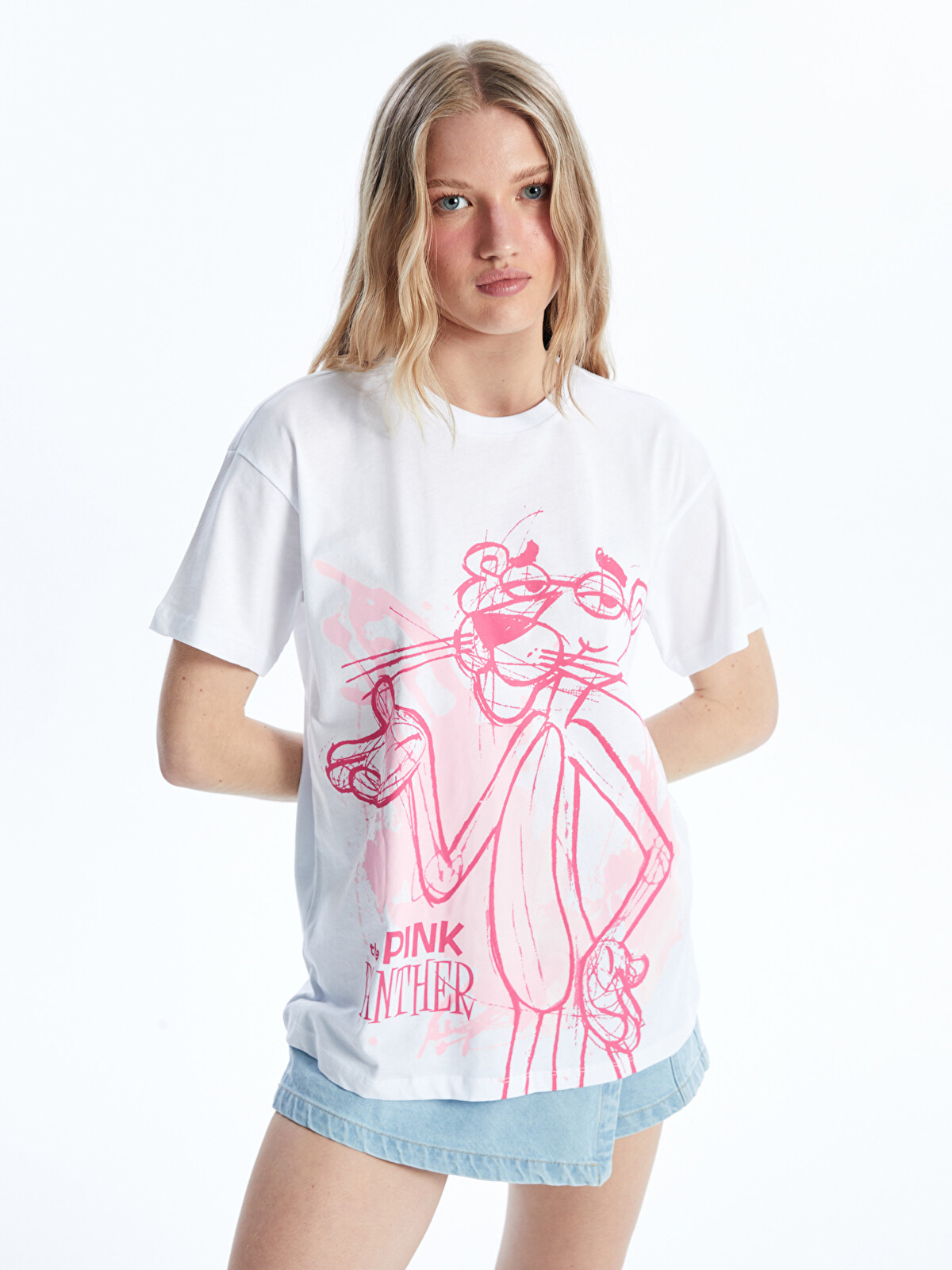 XSIDE Crew Neck Pink Panther Printed Short Sleeve Women's T-Shirt